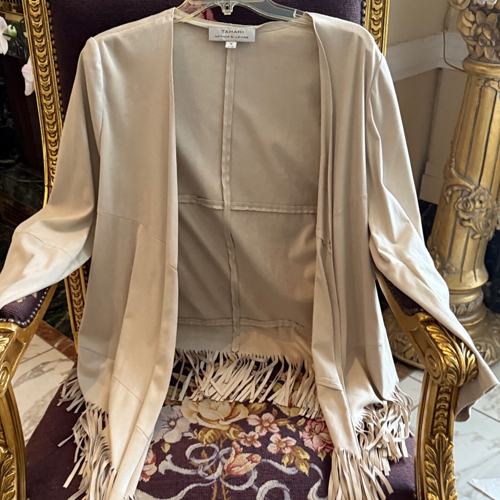 Tahari Cream Fringe Jacket